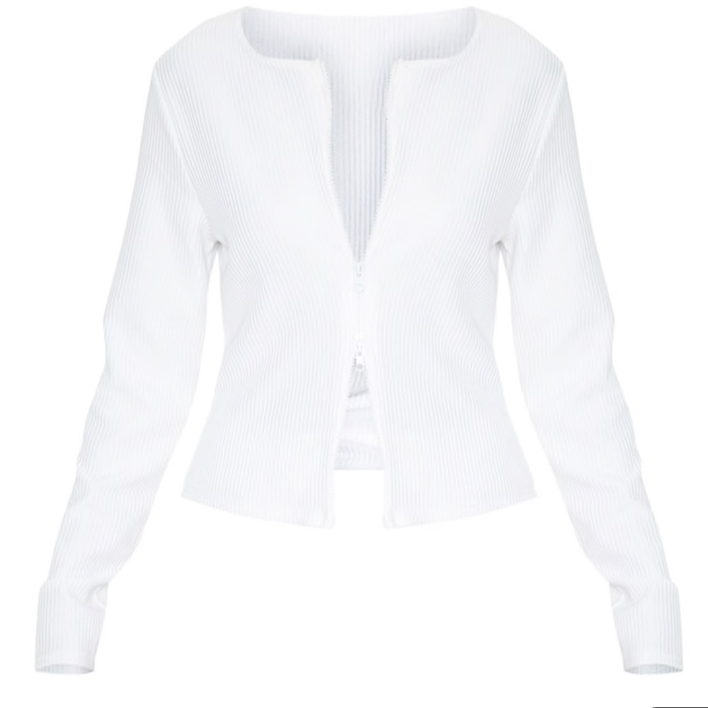 PrettyLittleThing Ribbed Double Zip Top - Picture 2 of 4